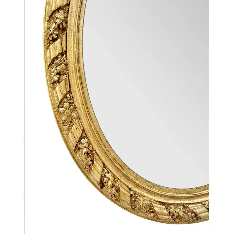 French oval carved wall-mounted decorative mirror, European-style entryway, background wall-mounted mirror, American desktop mak