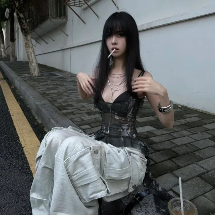 

Милый прозрачный сетчатый сексуальный камзол, летний облегающий жилет нестандартной формы для женщин, новинка 2025, камуфляжные топы без рукавов Mujer