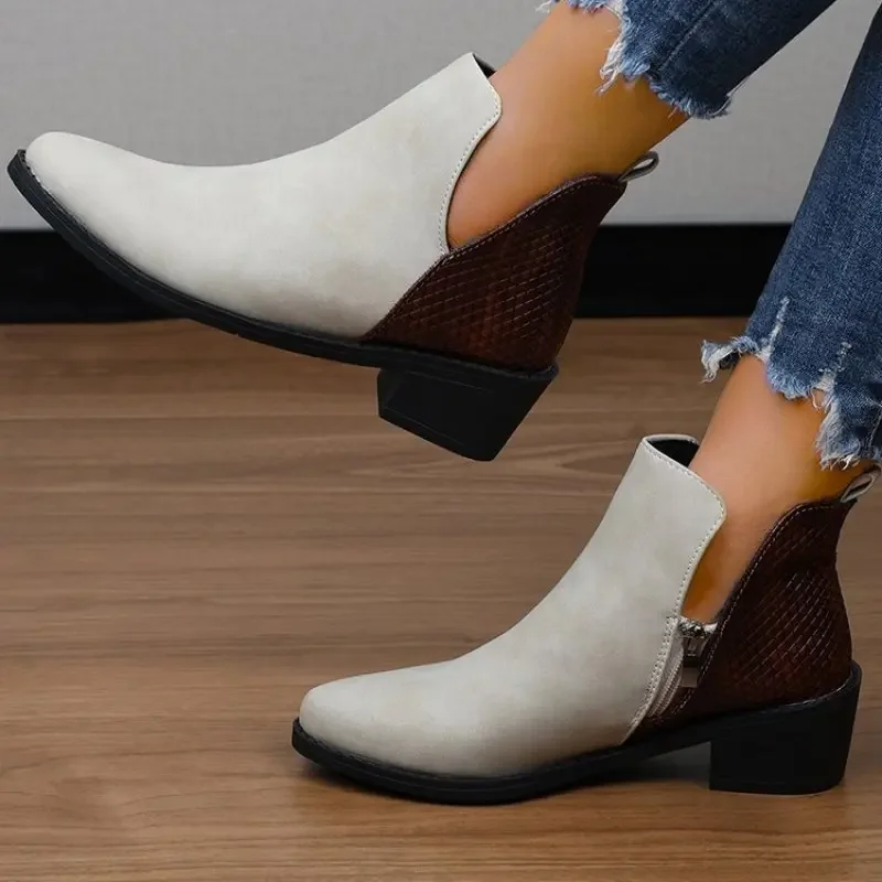 

Women's Boots 2024 Winter New Fashion Low Heel Side Zip Shoes for Women Pointed Toe Chelsea Western Short Boots Female Zapatos