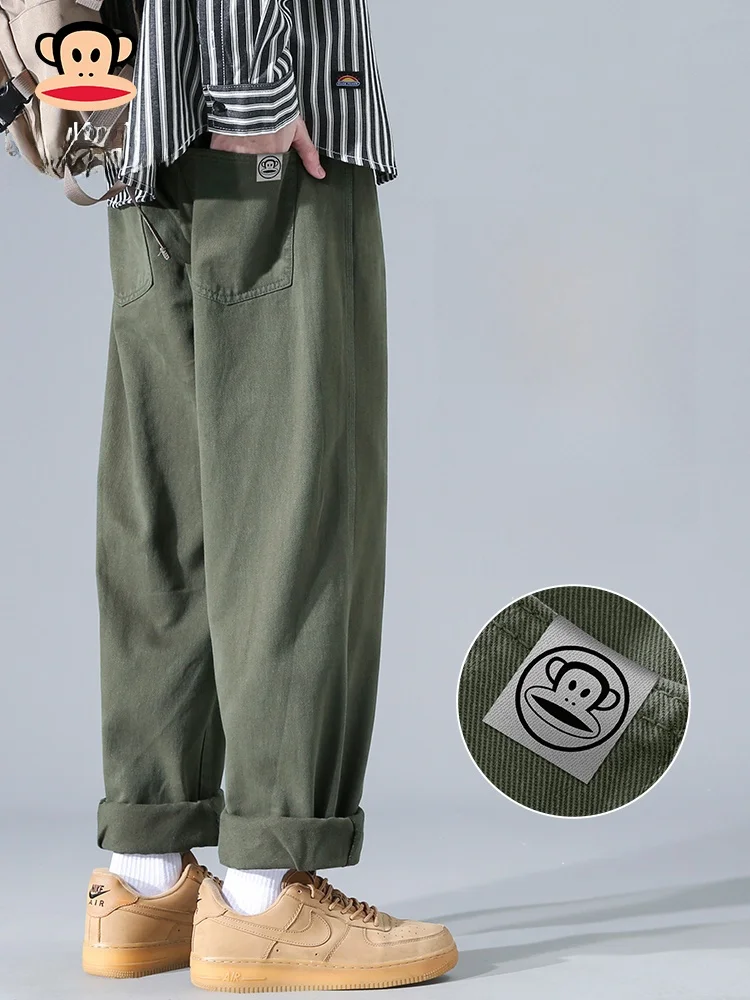 

Мужские повседневные брюки из чистого хлопка прямого кроя, весна 2026, винтажные свободные широкие брюки, дышащие повседневные брюки