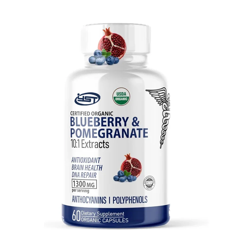 

Organic Blueberry Pomegranate Supplement 1300mg - Organic Blueberry Extract Supplement -60 Blueberry Supplement Capsules