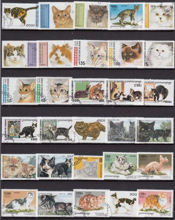 Cats Pets Animals 50 100 Pcs/lot Topic Stamps World Original Postage Stamp with Postmark Good Condition Collection No Repeat