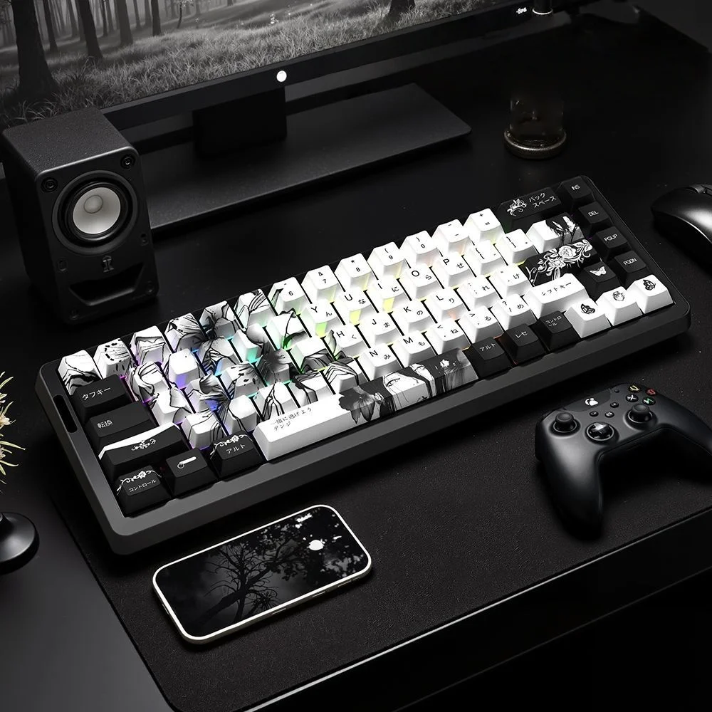 Anime keycaps with russian layout with backlight 129/135 Keys japanese key caps 75 percent pbt side caps russian shine through