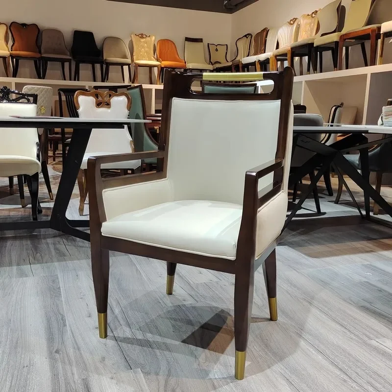 New Chinese-style hotel dining chair Modern simple light luxury theme box restaurant back chair Hotel household dining table and