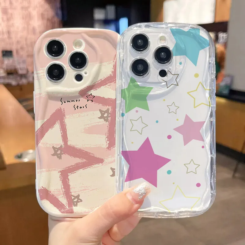 Capa estrela rosa fofa para xiaomi redmi note 13 pro 5g 12 14 4g 11 10 12 13 14 pro plus 12s 11s 14c 13c 12c 13 12 a3 9a capa ondulada