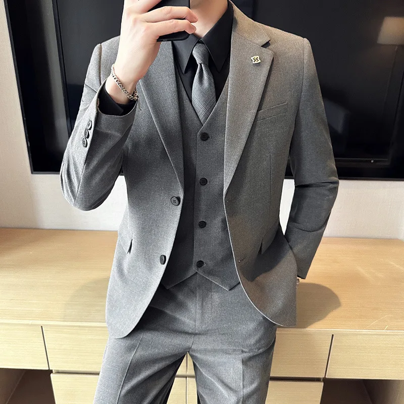 

2024-Boutique 7XL (Blazer + Vest + Trousers) Fashion Business Gentleman Elegant Casual Formal Dress Korean Suit Three-piece Suit