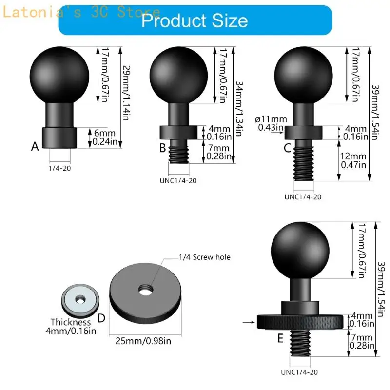 Professioneller Kugelkopf-Schraubenadapter für DSLR-Kameras, Smartphone-Halterungen, 17 mm bis 1/4 Zoll Gewindeadapter – Detail 6