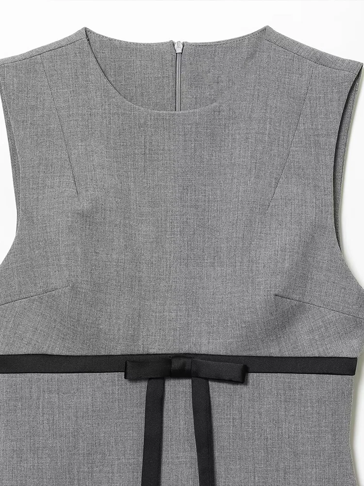 Estilo europeu e americano outono nova tendência da moda simples roupas femininas arco-decorado cetim texturizado vestido curto