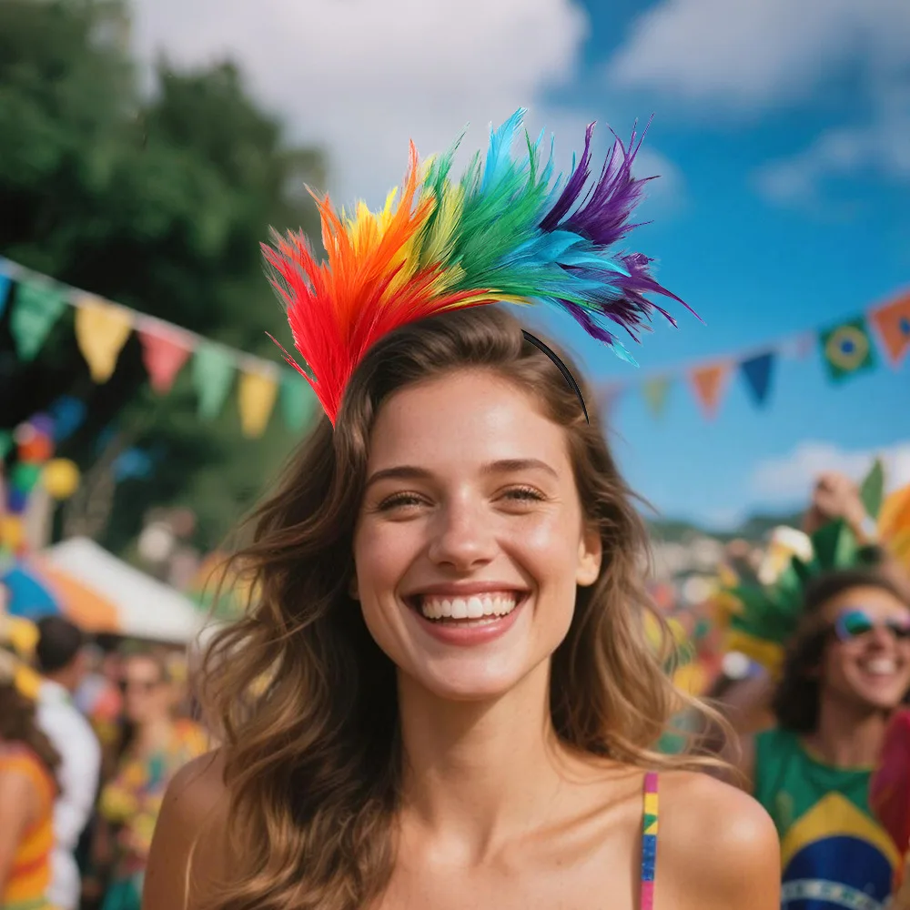 ديكور حفلات ماردي غرا الاحتفالي - عصابة رأس من الريش الملون - قطعة شعر على شكل كرة نيو أورليانز باللون الأخضر/الذهبي/الأرجواني #3