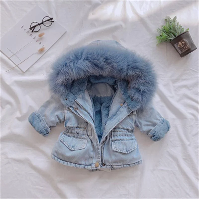 Girls Coat Jacket Cotton Windproof Outwear 2023 Jean Warm Thicken Velvet Winter Skiwear Comfort School Children\'s Clothing