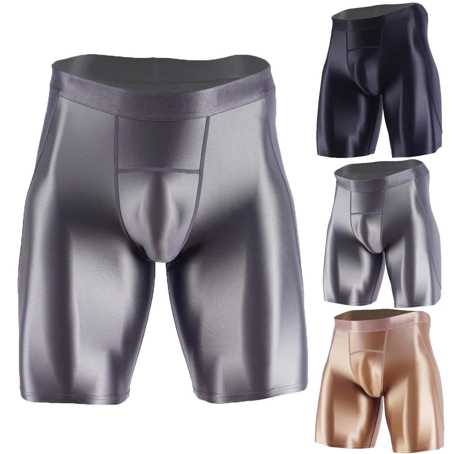 Men Summer Satin Glossy Shiny Fitness Tights Leggings Stretch Thin Running Gym Bottoms Swimming Trunks Quick-drying Slim Shorts