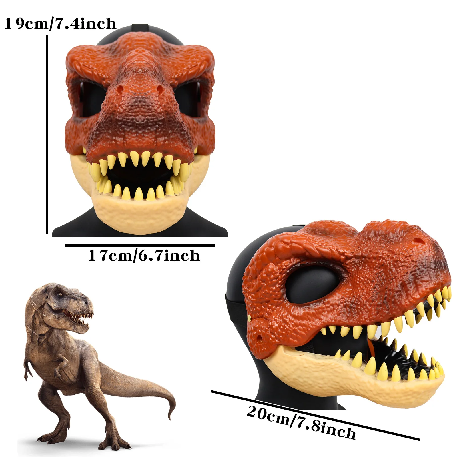 3D Dinosaur Mask Lifelike Raptor Dino Moving Jaw Dinosaur Mask High Quality PVC Headwear Halloween Children Carnival - RED