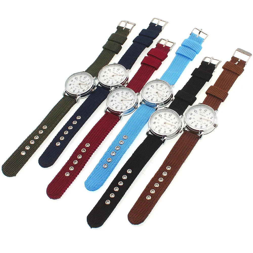 Chaoyada-어린이 남아/여아 24 시간 손목 시계, 캔버스 쿼츠 손목시계, 어린이, 학생, 나일론 시계, 남아 시계