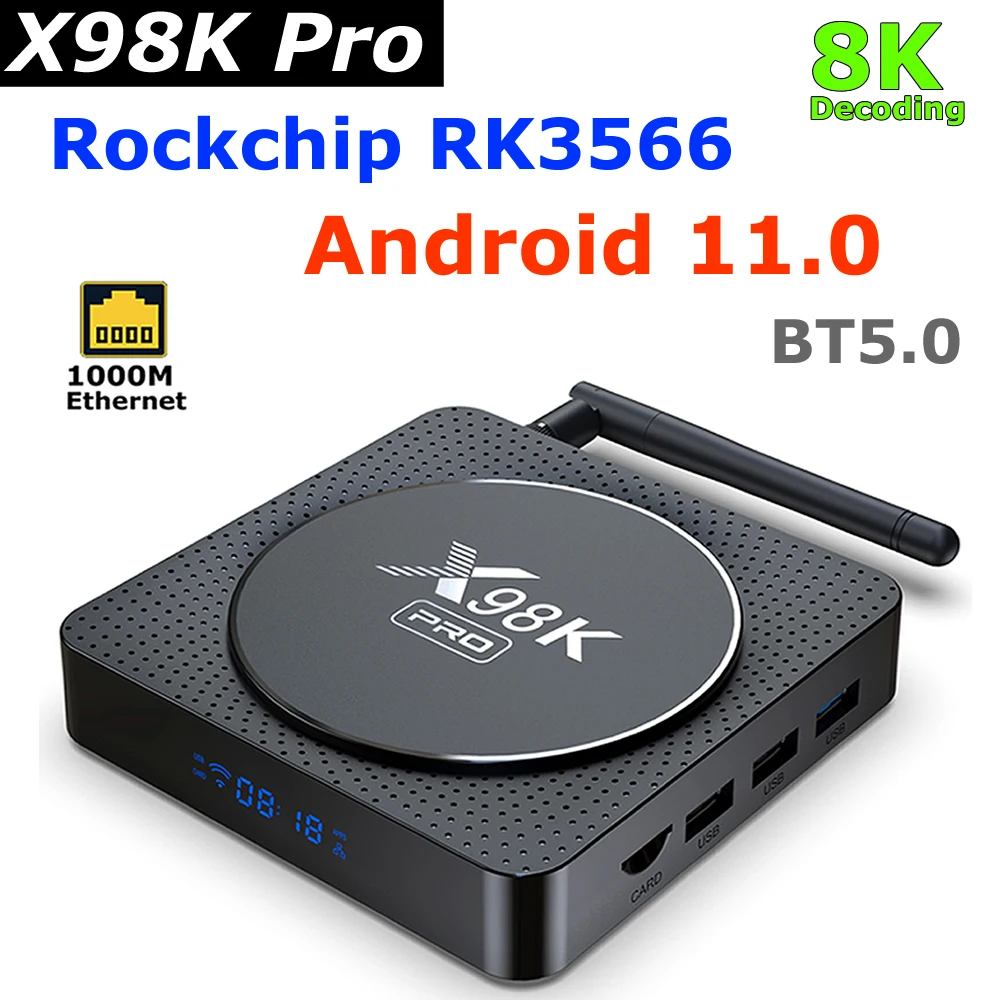 X98K Pro TV Box Android 11 Rockchip RK3566 Четырехъядерный процессор 4 ГБ 32 ГБ 8K Внешняя антенна с декодированием Dual Wi-Fi 1000M LAN 4K Медиаплеер X98K Pro TV Box Android 11 Rockchip RK3566 Четырехъядерный процессор 4 ГБ 32 ГБ 8K Внешняя антенна с декодированием Dual Wi-Fi 1000M LAN 4K Медиаплеер