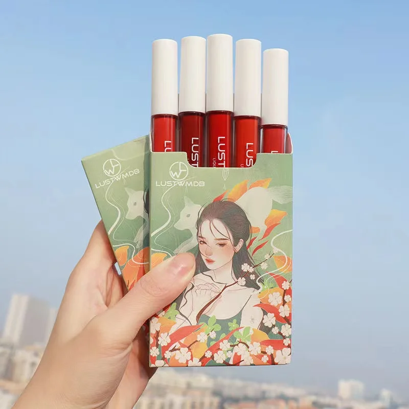 Five Pack Cigarette-shaped Lipstick Set Matte Velvet Lasting Creative Girl Cigarette Tube Lip Glaze Set Lip Makeup