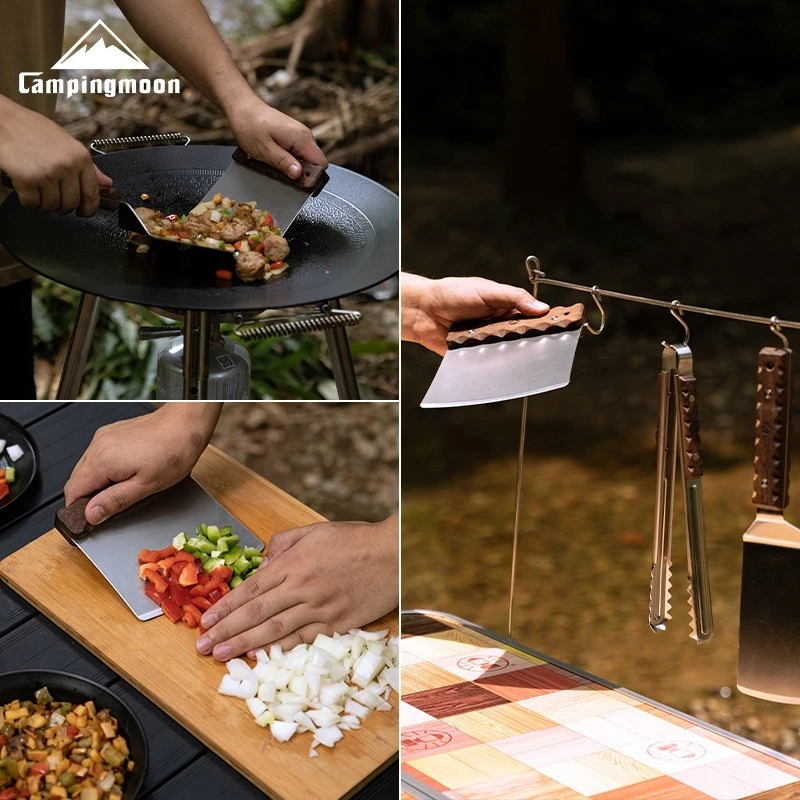 CAMPINGMOON MS-27 مجرفة أرز مقلية من الفولاذ المقاوم للصدأ مع مقبض من الخشب الصلب شفرة مشطوفة أداة طبخ المطبخ لشريحة لحم والقلي