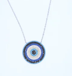 Round Shape fashion AAA Zircon micro pave black cz and blue zirconia pendant Necklaces Jewelry NEW disc necklace