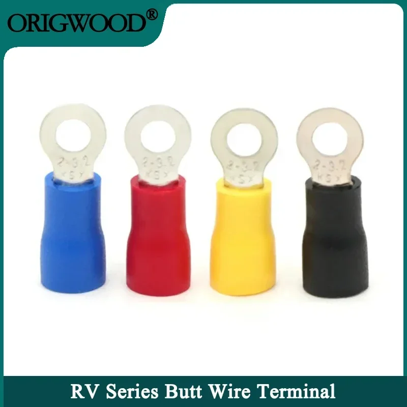 

100pcs Wire Terminal RV1.25-4 RV2-3 RV2-4 RV3.5-4 RV5.5-4 Crimp Splice PVC Insulation Circular Round Cold Press End Connect