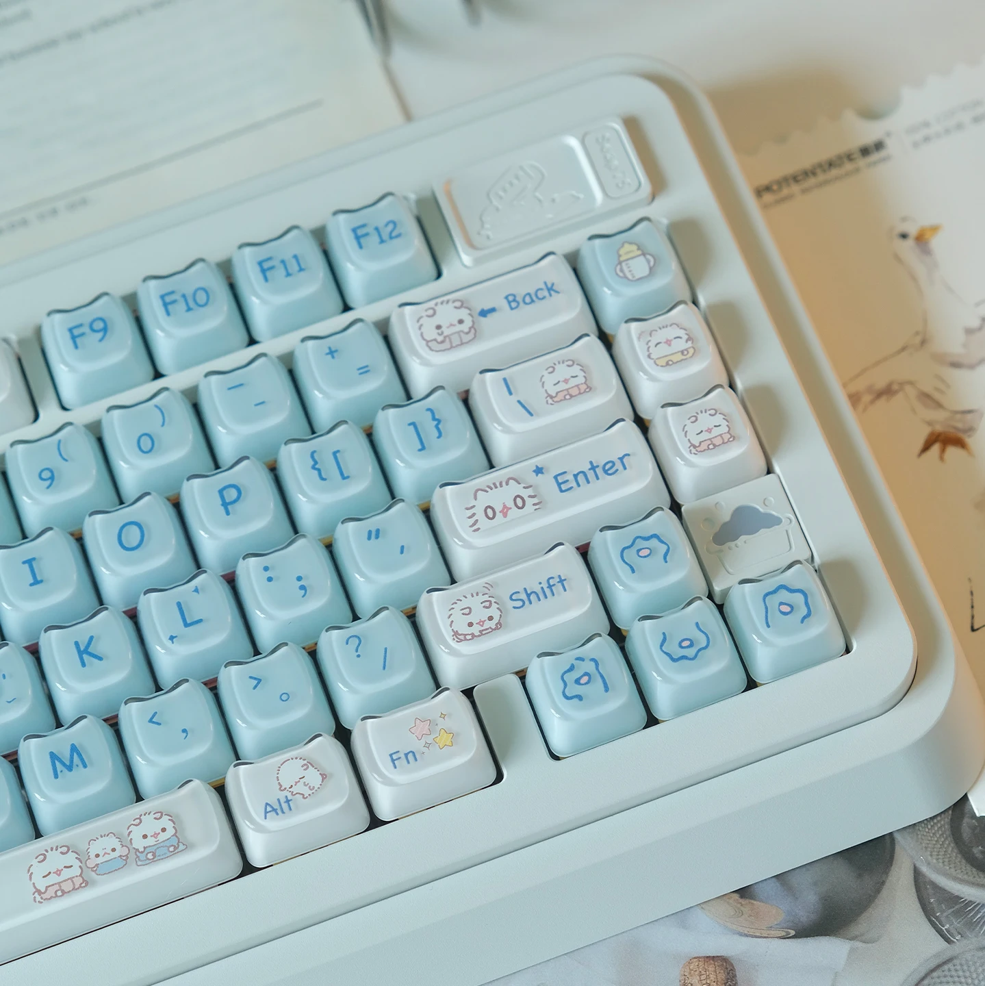 URE Blue Jelly Kitten Keycaps ABS+PC Double Shot MAO Keycaps Round Ball Cute For MX 64 68 84 87 96 104 108 Mechanical Keyboard