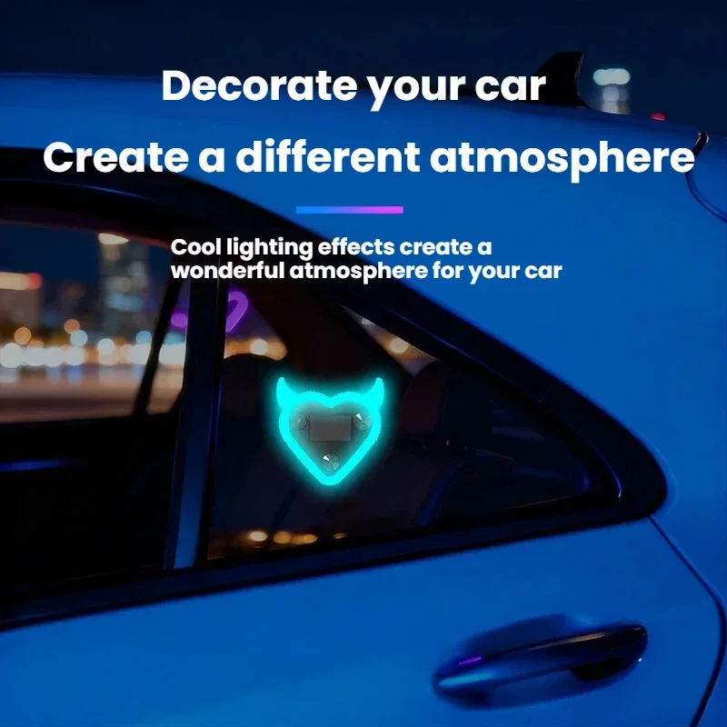 Solar Car Triangle Window Devil's Heart Lamp Suction Cup LED Ambient Light USB Rechargeable Wiring Free Atmosphere Neon Light