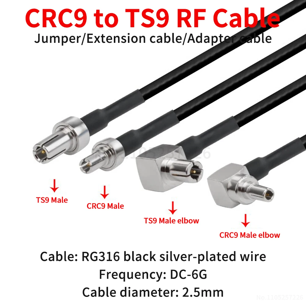 CRC9 to TS9 Male/Female Adapter (RG316 Black RF Cable) CRC9 to TS9 Extension Cable (1 pcs)