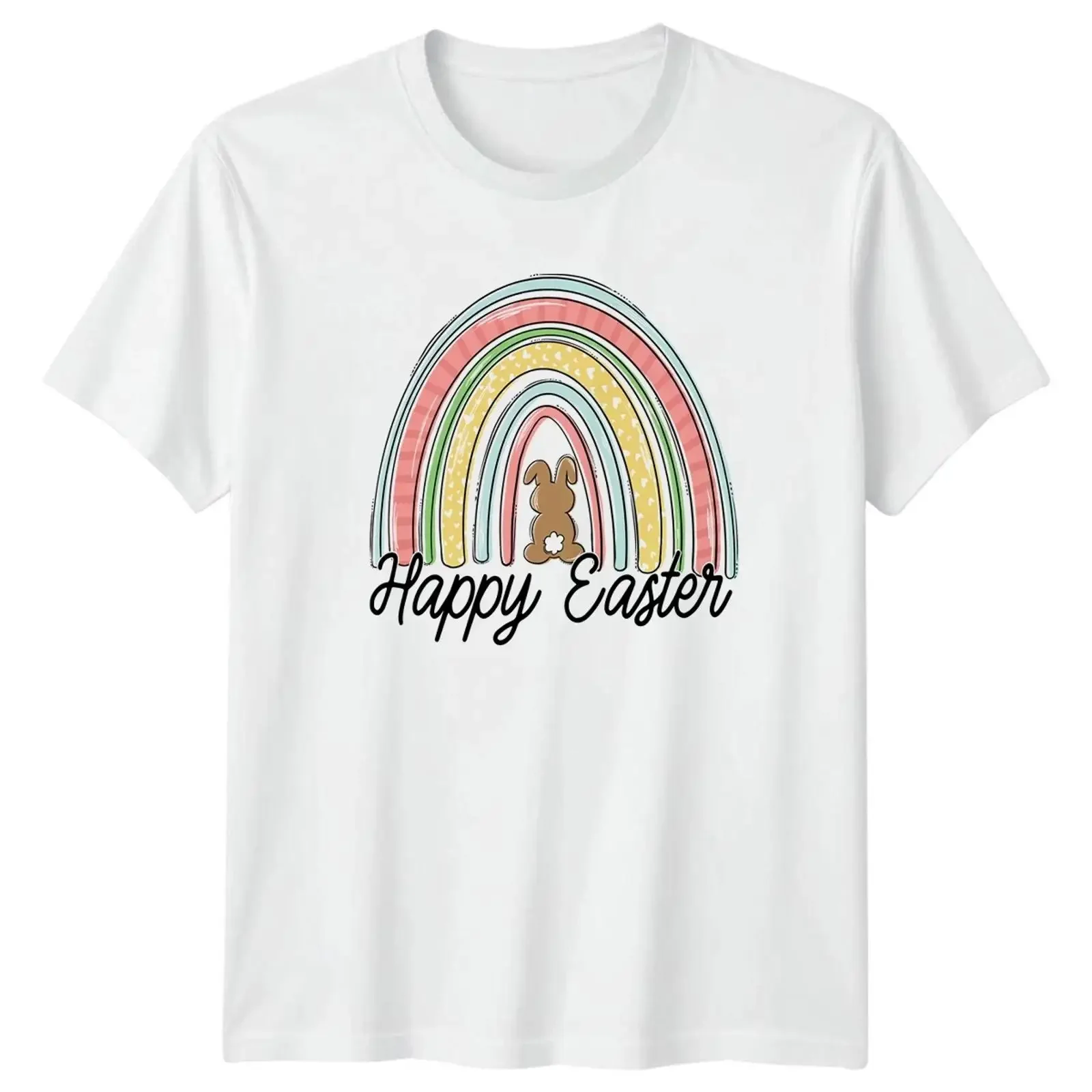 Frohe Ostern T Shirt Boho Regenbogen Hase Geschenk für Sie und Ihn vintage Washed fashion streetwear graphic homme Versatile