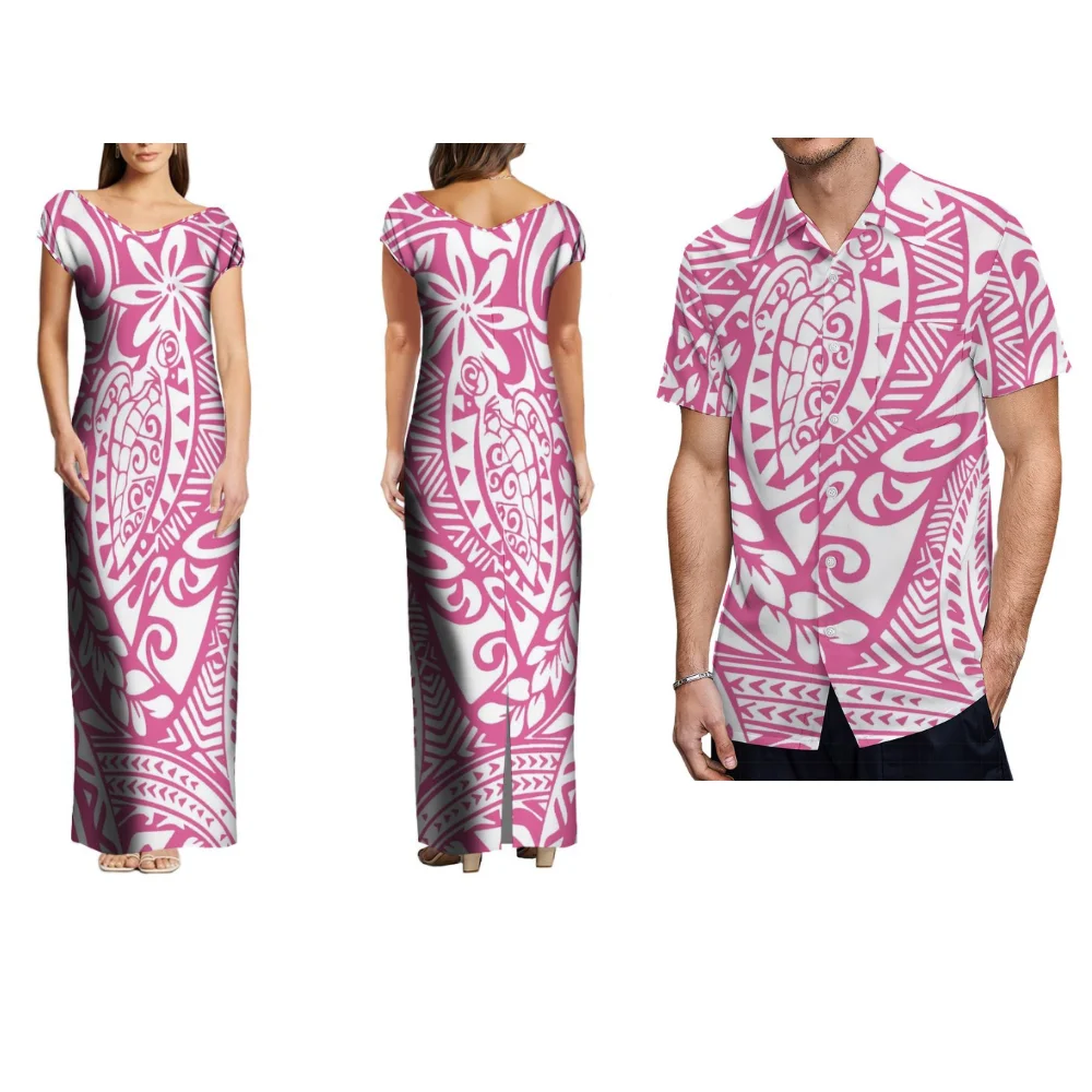 Ensemble de Couple polynésien, robe de soirée d'été, Samoan, hawaïen, fidjien, Tribal, imprimé, chemise pour hommes et femmes
