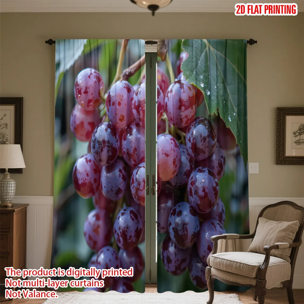 

2D flat printing 2pcs Party Curtains Vibrant Red Grapes Digital Printed Polyester Drapes Seasonal Party & Holiday Decor Use for