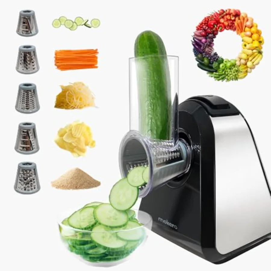 

5 in 1 Electric Cheese Grater for Block Cheese Kitchen Automatic Cheese Shredder Salad Shooter Easy to Clean Vegetable Chopper