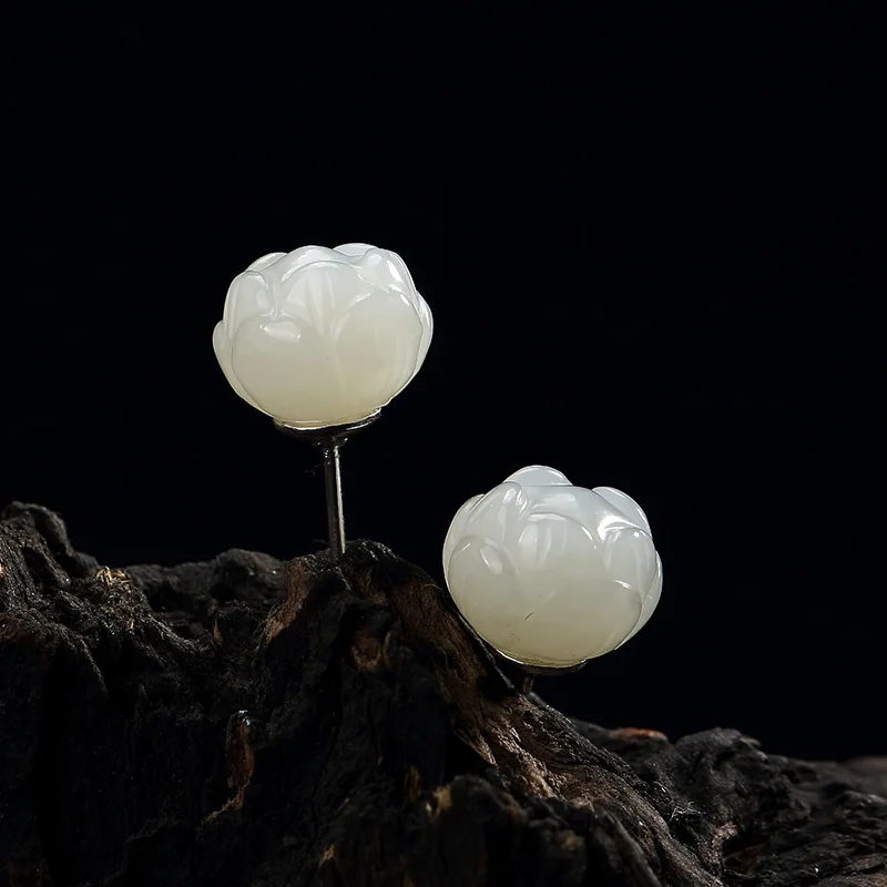 

Женские ювелирные изделия из стерлингового серебра 925 пробы с натуральным нефритом Хэтянь и цветком