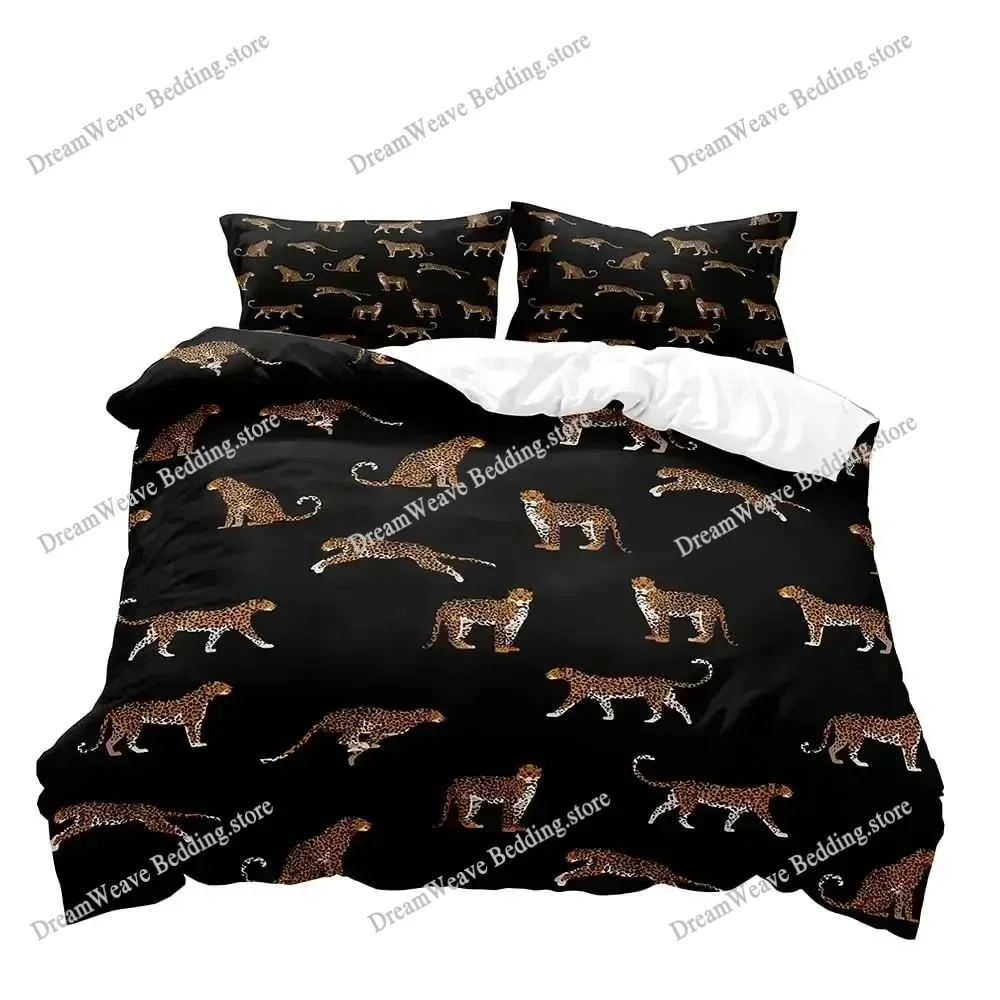 

Leopard Duvet Cover Queen Bedding Sets, Black Luxury Comforter Quilt Cover,Fashion Cheetah Print Gifts for Men Women Luxury Gift