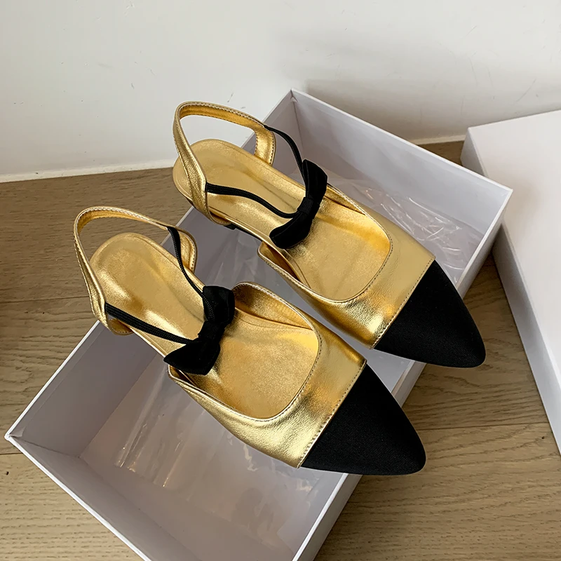 Gold Shoes Spring Summer Sandals  Women Elegant Slingbacks Slip On Butterfly-Knot Footwear Modern Girls Designer Pumps