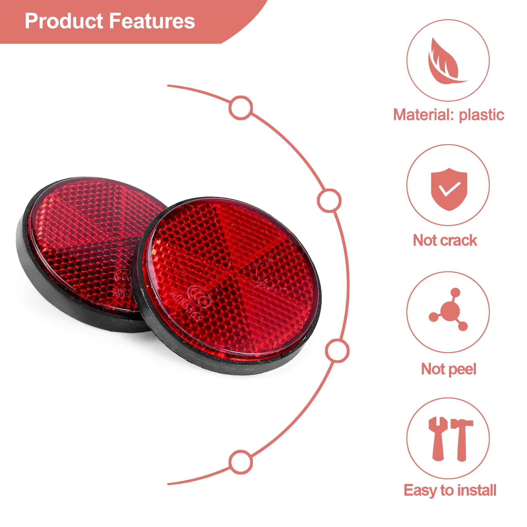 2pcs Round Red Reflector Universal For Motorcycle ATV 5.6*0.8cm