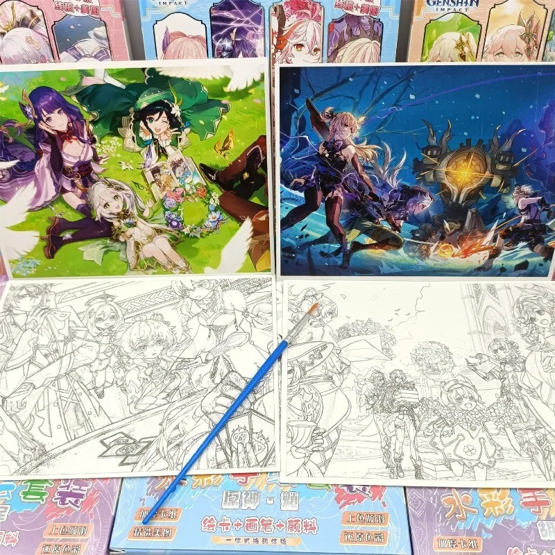 Genshin Impact Cartoon Aquarela Coloring Book, Scaramouche Tutorial Elementar, Personagens de Anime Pintura Esboço, Mão Draw Card