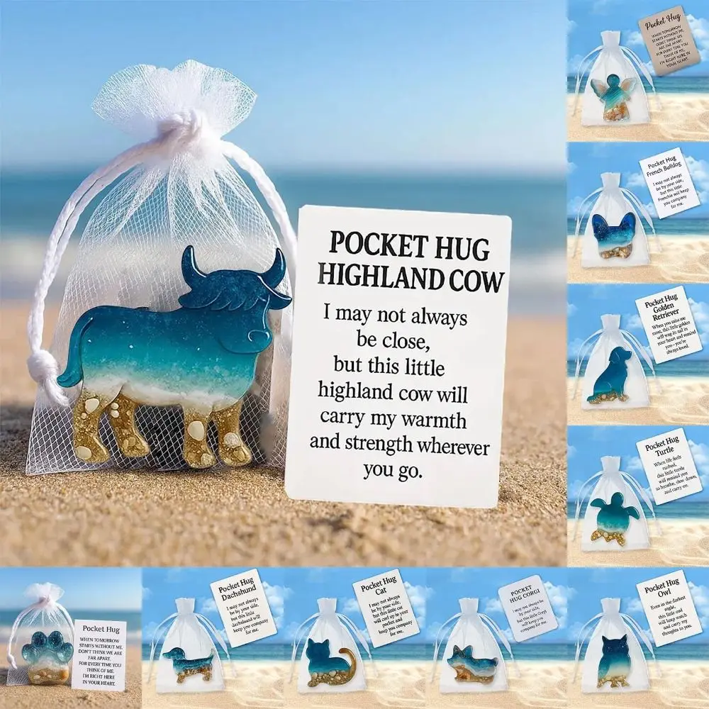 Positive Card Animal Ornaments Ocean and Sand Design Miniature Figurine Pocket Hug Gifts Keepsake Inspirational Card