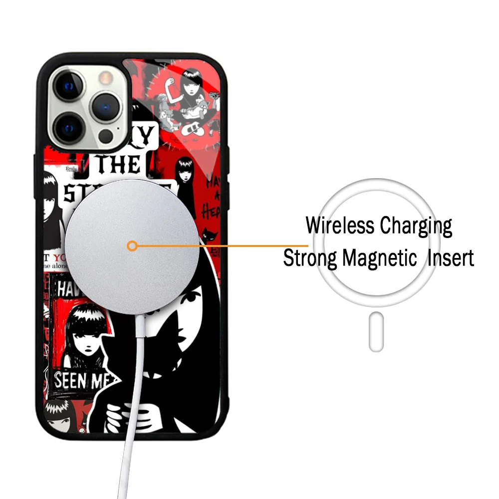 Comics E-Emily The Strange Phone Case For IPhone 11 12 13 14 15 Plus Pro Max Mirror Acrylic Cover For Magsafe Wireless Charging