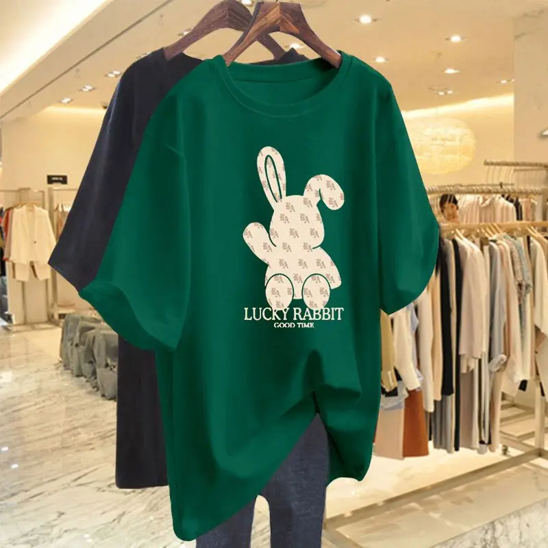 

Summer 100% Cotton Cartoon Printed Basic T-shirt, Women Y2k Vintage O-neck Short Sleeve Top Tee, Fashion Loose Casual Pullovers