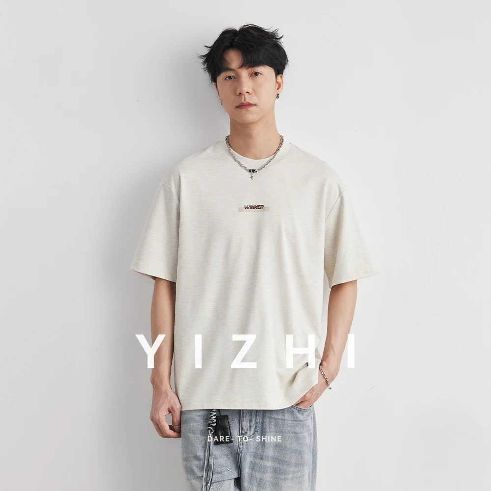 

Fashion Men's Heavyweight 210g Modal Letter Print T-Shirt 2026 Summer Loose Breathable Soft Daily Commute Short Sleeve