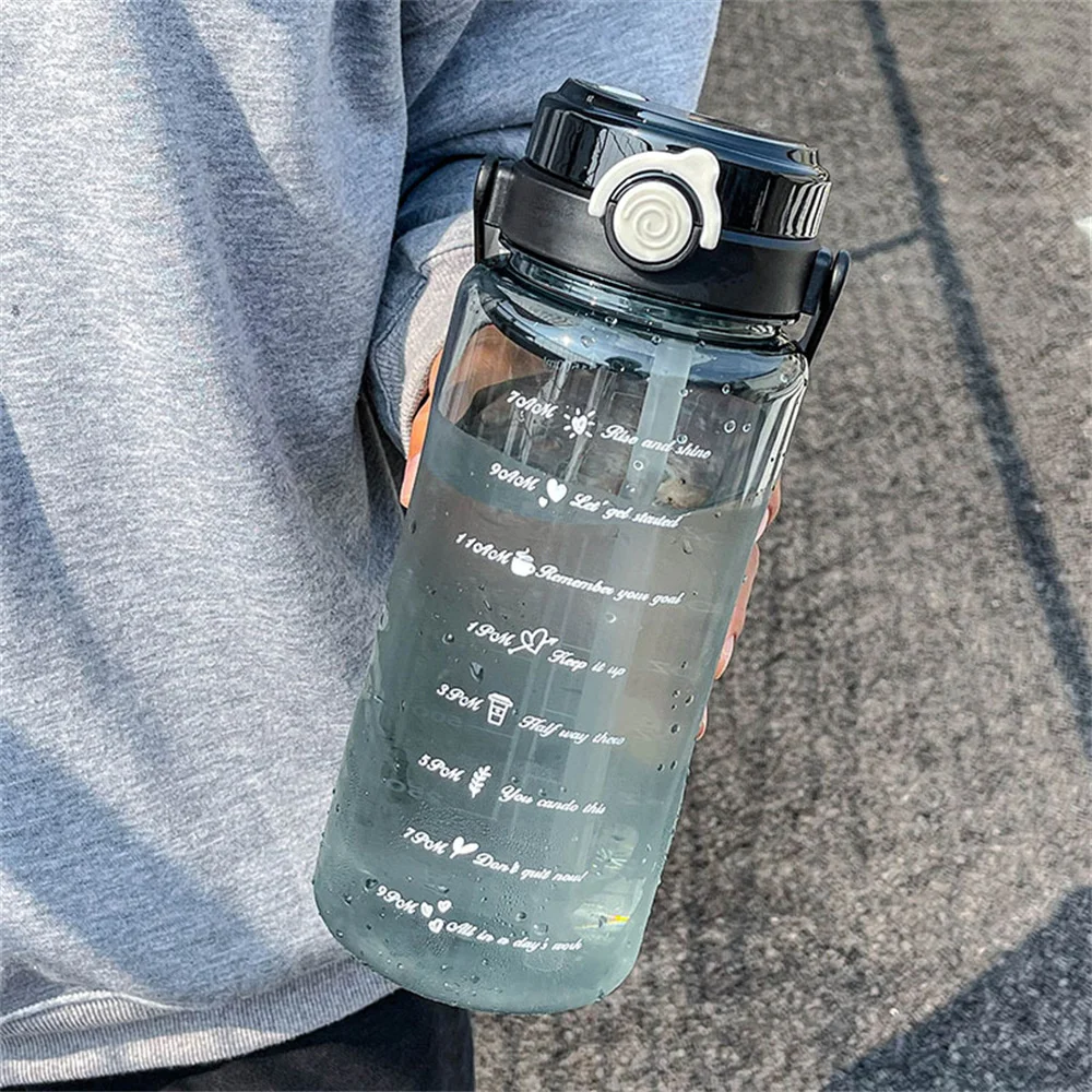 1500ml double drink transparent water bottle large capacity plastic straw water cup outdoor sports fitness portable Drink Bottle