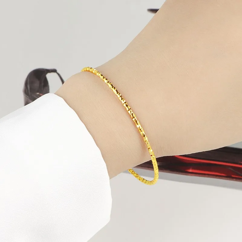 Stainless Steel Stackable 2mm Thin Faceted Slip On Bangle Bracelet for Women Girl