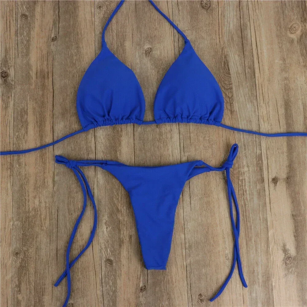 Costume da bagno donna perizoma bikini cravatta laterale costume da bagno sexy stile fasciatura costumi da bagno brasiliani bikini 2022 costumi da bagno da spiaggia tinta unita donna