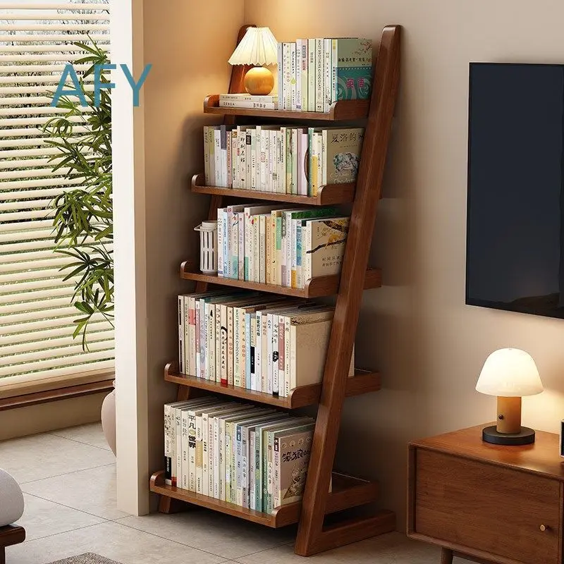 Solid Wood Shelf for Living Room Wall Mounted Ladder Bookshelf Multi Functional Storage Rack Minimalist Home Floor Standing