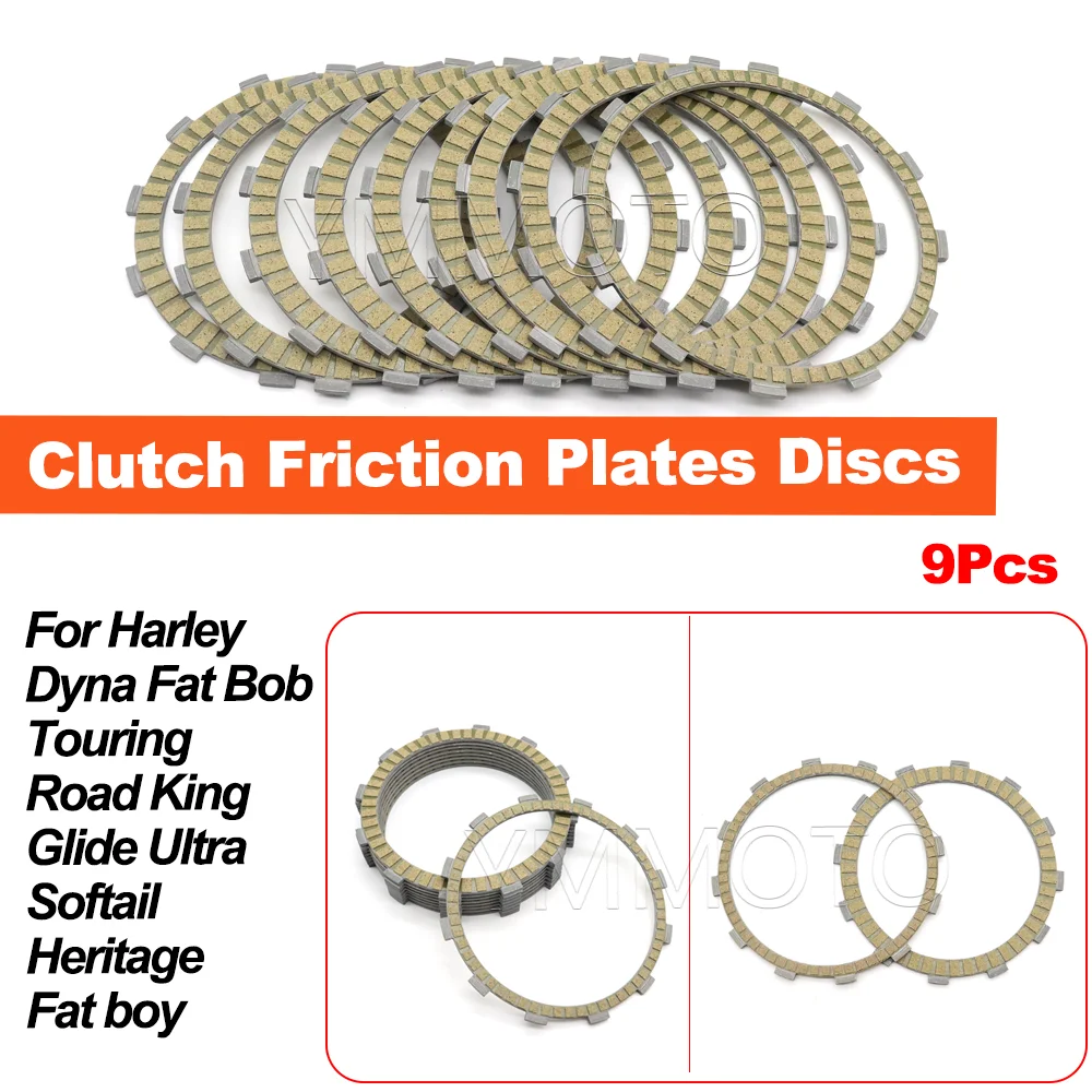 

9x Clutch Friction Plates Discs Kit For Harley Dyna Fat Bob Touring Road King Glide Ultra Softail Heritage Fat boy 1999-2015