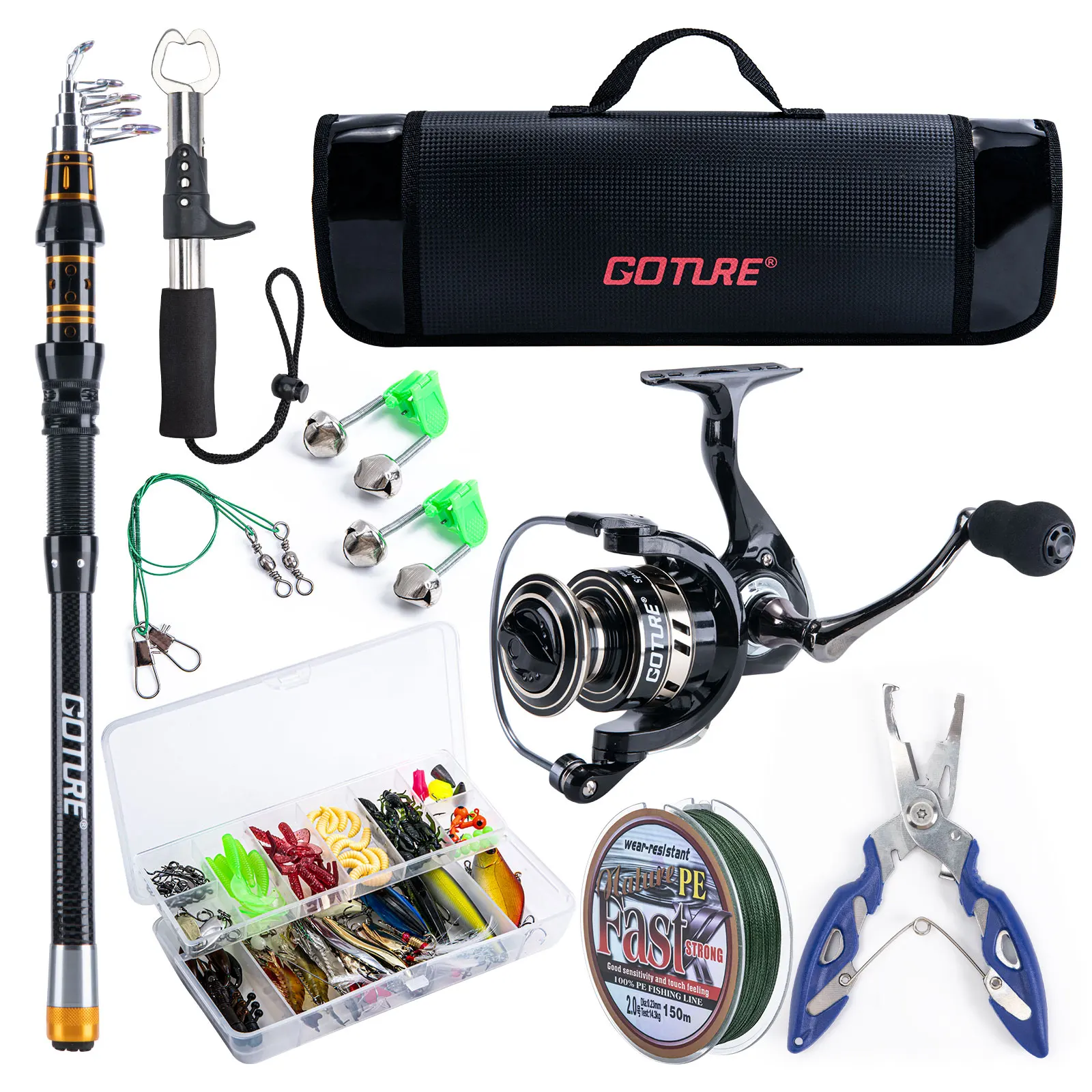 Goture Fishing Rod and Reel Full Kit 1.8m 2.1m 2.4m 2.7m Telescopic Spinning Fishing Ultralight Sea Rod Set Travel Tackle 