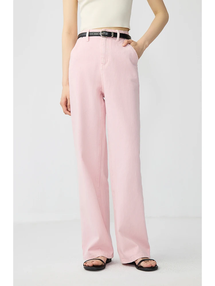 

ZIQIAO Petite Pink Straight Leg Jeans For Women's 2024 Summer New Micro Wide Leg Mop Pants Casual Loose Women Pants 24ZQ92153