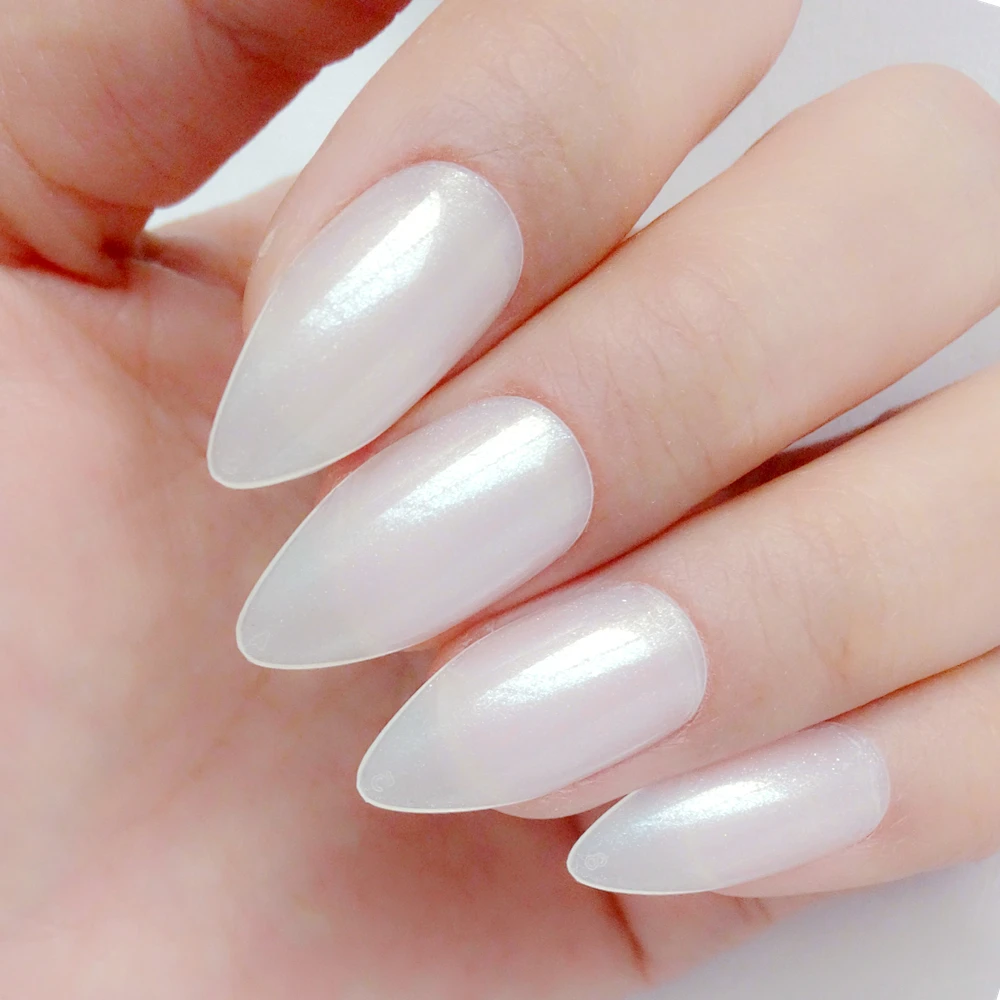 Press On Fake Nails For Gluing Artificial Short Stiletto False Nails Pearl White Finger Tips Manicure