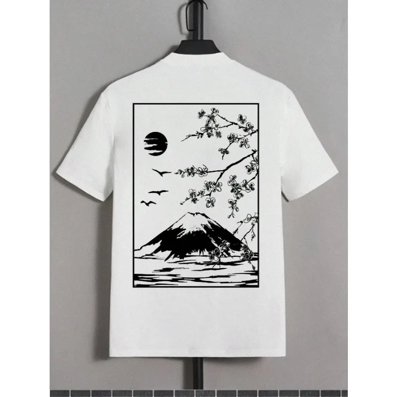 

Tokyo Sakura Mount Fuji Business Card T-shirt Women's Fashion T-shirt Printed Summer Casual Top Hip Hop Loose T-shirt