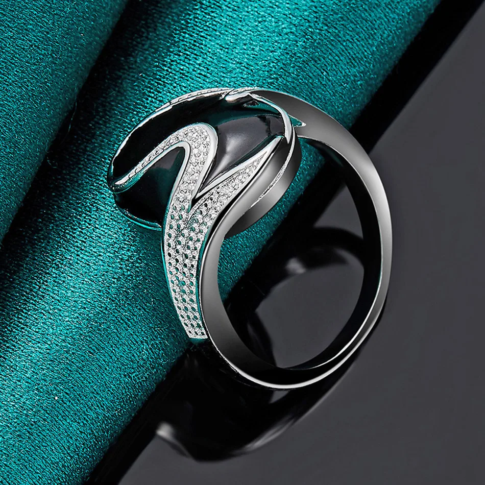 URMYLADY Runder Obsidian aus 925er Sterlingsilber, 7–10 # Ring für Frauen, Hochzeit, Charm, Verlobung, Modeschmuck – Detail 2