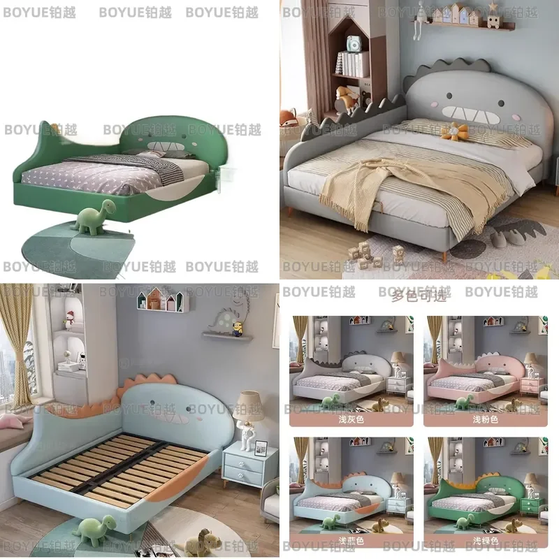 Kids Solid Wood Bed with Soft Upholstered Headboard and Safety Guardrail for Boys Girls Single Size Student Bedroom Furniture