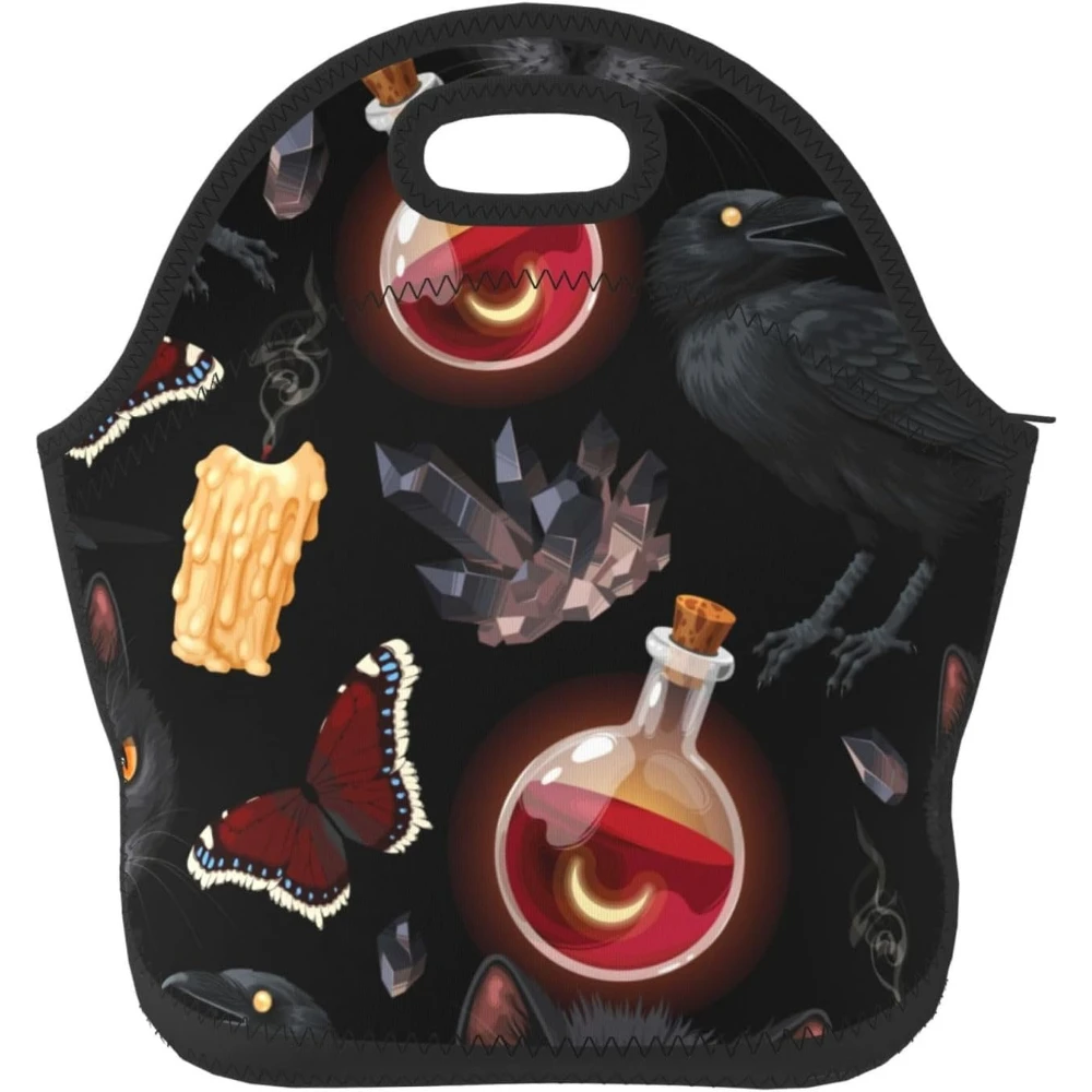 

Raven and Black Cat Witch Mystic Black Insulated Lunch Box Food Bag Neoprene Handbag Lunchbox Cooler Warm Pouch Tote Bag